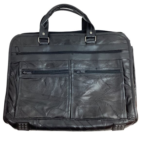 Genuine Leather Handbags - Genuine Leather Black Laptop Bag With Multiple Compartments & Handles